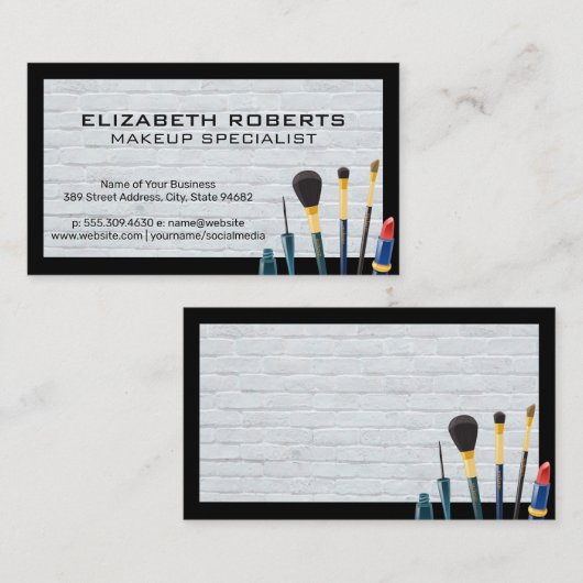 Make-upborstels | Moderne witte bakstenen muur Visitekaartje (Voorkant / Achterkant)