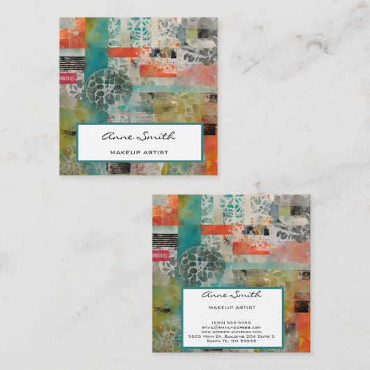 Make-upkunstenaar Abstracte gemengde mediacollage Vierkante Visitekaartje (Voorkant / Achterkant)