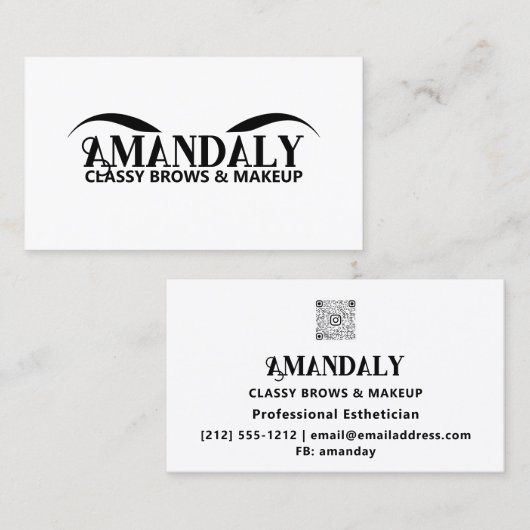 Make-upkunstenaar Brows QR LOGO Zwart Wit Visitekaartje (Voorkant / Achterkant)