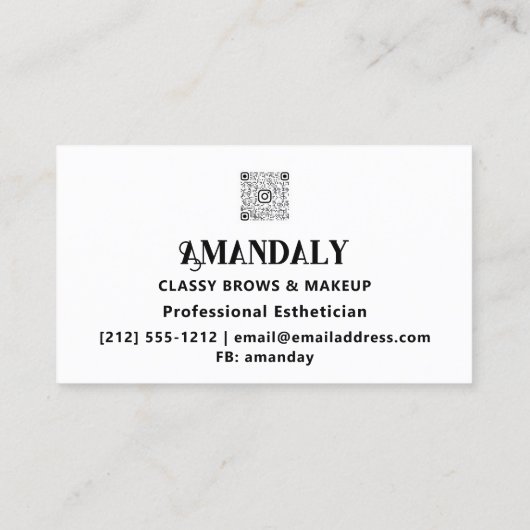 Make-upkunstenaar Brows QR LOGO Zwart Wit Visitekaartje (Achterkant)