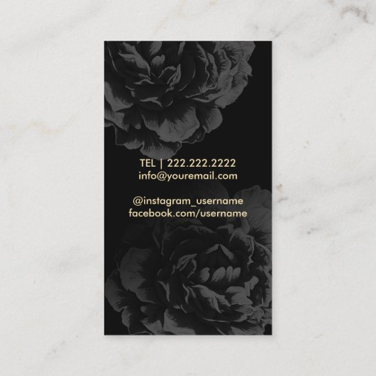 Make-upkunstenaar Custom Logo Elegant Zwart Bloeme Visitekaartje (Achterkant)