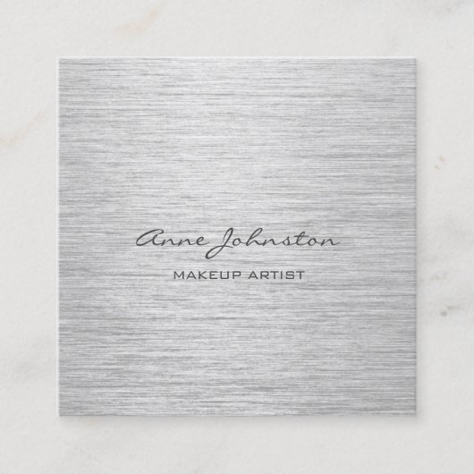 Make-upkunstenaar Elegant Zilver Geborsteld Metaal Vierkante Visitekaartje (Voorkant)