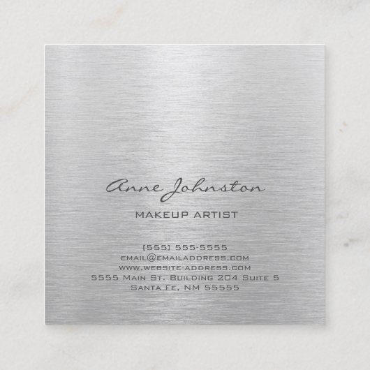 Make-upkunstenaar Elegant Zilver Geborsteld Metaal Vierkante Visitekaartje (Achterkant)