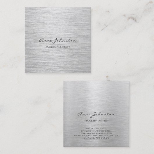 Make-upkunstenaar Elegant Zilver Geborsteld Metaal Vierkante Visitekaartje (Voorkant / Achterkant)