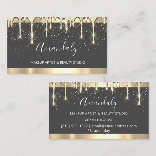 Make-upkunstenaar Glitter 3dEffect Drips Grijs Con Visitekaartje (Voorkant / Achterkant)