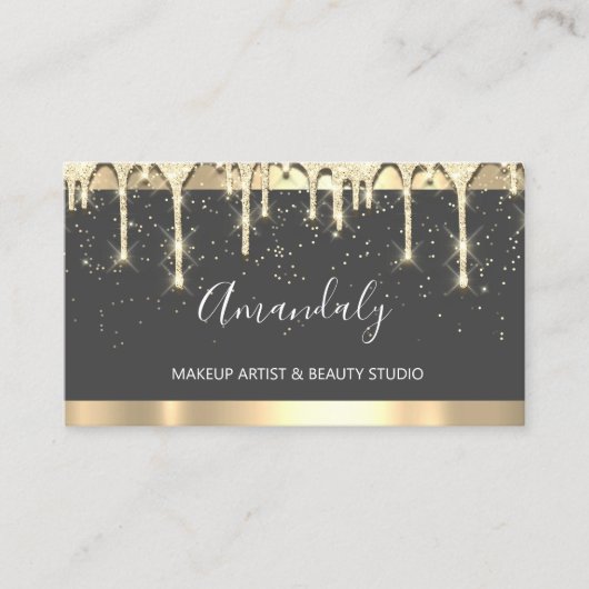 Make-upkunstenaar Glitter 3dEffect Drips Grijs Con Visitekaartje (Voorkant)