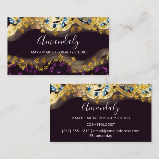 Make-upkunstenaar Glitter Gold Cosmetics Shop Eleg Visitekaartje (Voorkant / Achterkant)