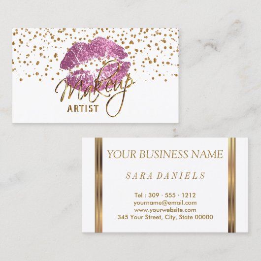 Make-upkunstenaar Gouden Confetti Stippen & Zo Roz Visitekaartje (Voorkant / Achterkant)