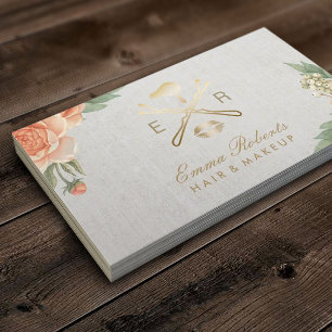 Make-upkunstenaar Gouden Lippen & Droger  Bloemen Visitekaartje