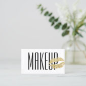 Make-upkunstenaar Gouden Lippen Modern Zwart & Wit Visitekaartje (Staand voorkant)