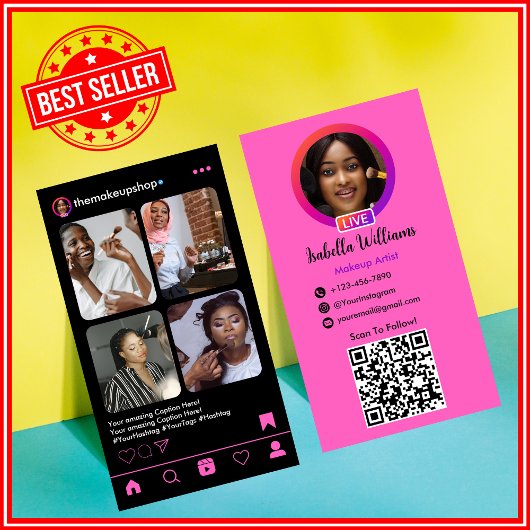 Make-upkunstenaar Instagram POST Roze QR-code Visitekaartje