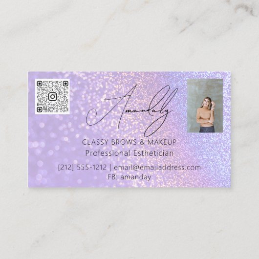 Make-upkunstenaar Lash QR LOGO Foto Glitter Violet Visitekaartje (Achterkant)