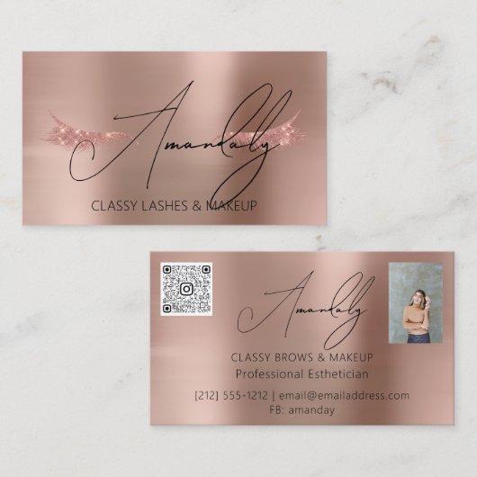 Make-upkunstenaar Lash QR LOGO Microblade Roos Gli Visitekaartje (Voorkant / Achterkant)