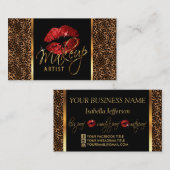 Make-upkunstenaar met luipaard en rode lippen visitekaartje (Voorkant / Achterkant)