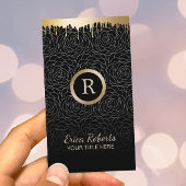 Make-upkunstenaar Modern Goud Drips Zwart Bloemen Visitekaartje