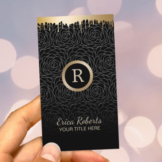 Make-upkunstenaar Modern Goud Drips Zwart Bloemen Visitekaartje