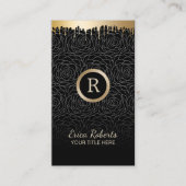 Make-upkunstenaar Modern Goud Drips Zwart Bloemen Visitekaartje (Voorkant)