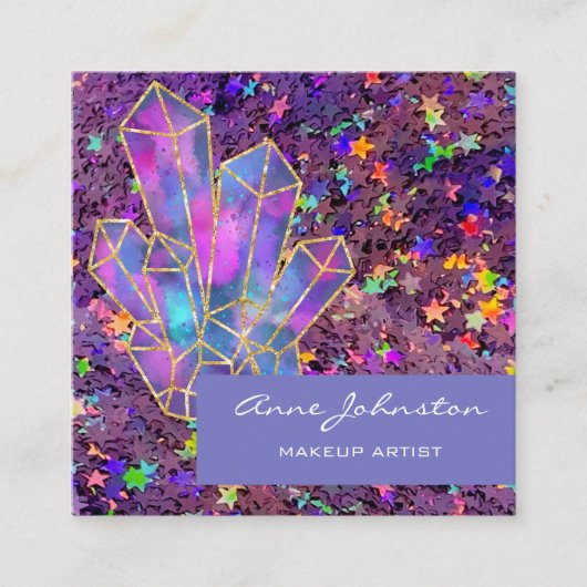 Make-upkunstenaar Paarse Star Glitter Crystals Vierkante Visitekaartje (Voorkant)