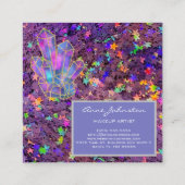Make-upkunstenaar Paarse Star Glitter Crystals Vierkante Visitekaartje (Achterkant)
