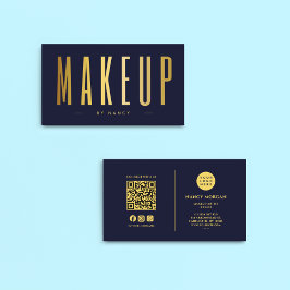 Make-upkunstenaar QR Code en Logo Navy & Gold Visitekaartje