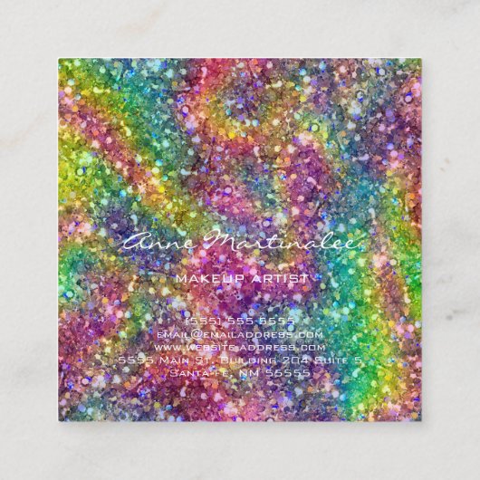Make-upkunstenaar Rainbow Glitter Vierkante Visitekaartje (Achterkant)