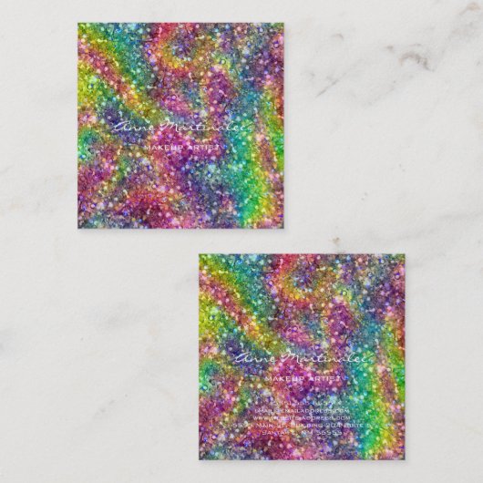 Make-upkunstenaar Rainbow Glitter Vierkante Visitekaartje (Voorkant / Achterkant)