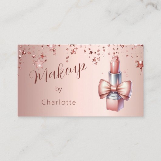 Make-upkunstenaar roos gouden lippenstift QR-code Visitekaartje (Voorkant)