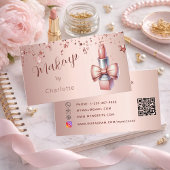 Make-upkunstenaar roos gouden lippenstift QR-code Visitekaartje