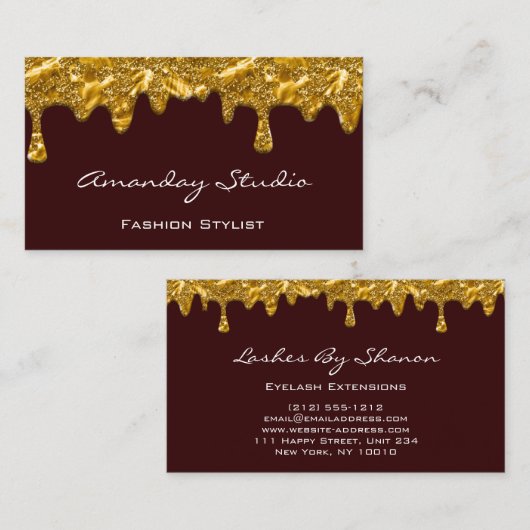 Make-upkunstenaar Wimper Drips Bourgondië Uniek Go Visitekaartje (Voorkant / Achterkant)