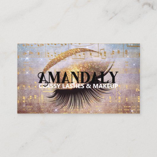 Make-upkunstenaar Wimper QR LOGO Gouden Muzieknote Visitekaartje (Voorkant)
