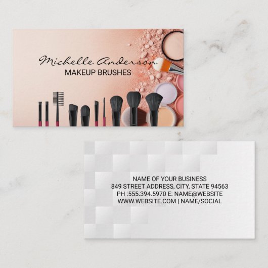 Make-upkwasten en schoonheidsfoundation visitekaartje (Voorkant / Achterkant)