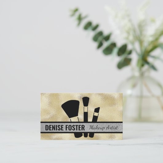 Make-upkwasten | Gouden Folie Glans Visitekaartje (Staand voorkant)