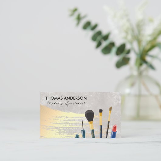 Make-upkwasten | Gouden Kwast Achtergrond Visitekaartje (Staand voorkant)