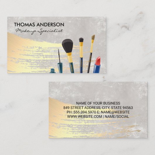 Make-upkwasten | Gouden Kwast Achtergrond Visitekaartje (Voorkant / Achterkant)