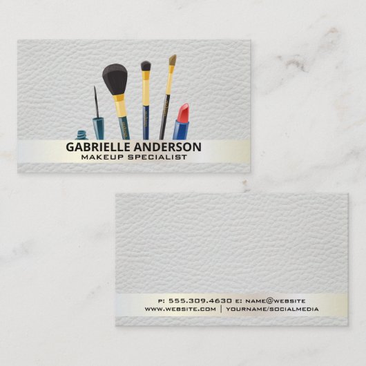 Make-upkwasten | Leer Wit Gouden Afwerking Visitekaartje (Voorkant / Achterkant)