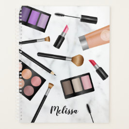 Make-upproducten Flatlay Illustratie Met Naam Planner