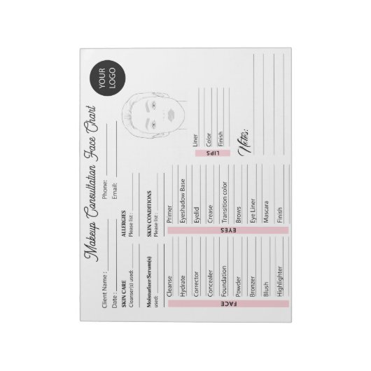 Make-upraadpleging gezicht wit en roze grafiek notitieblok (Linkerzijde)