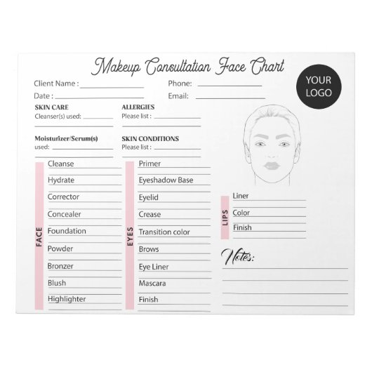 Make-upraadpleging gezicht wit en roze grafiek notitieblok (Voorkant)