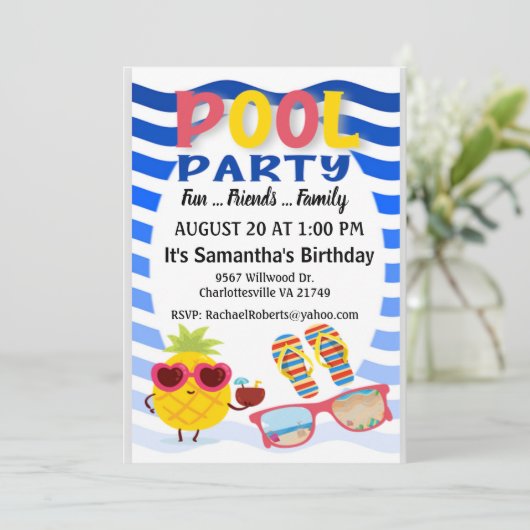 Make Waves Pool Party Uitnodiging Verjaardag (Staand voorkant)