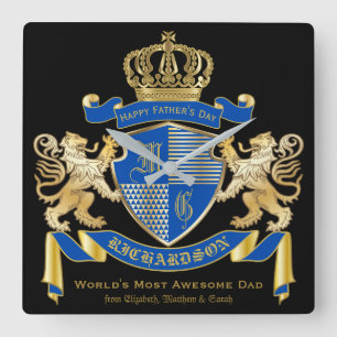 Make Your Own Coat of Arms Blue Gold Lion Emblem Vierkante Klok