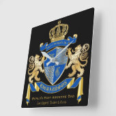 Make Your Own Coat of Arms Blue Gold Lion Emblem Vierkante Klok (Hoek)