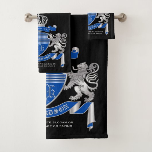 Make Your Own Coat of Arms Blue Silver Lion Emblem Bad Handdoek (Insitu)