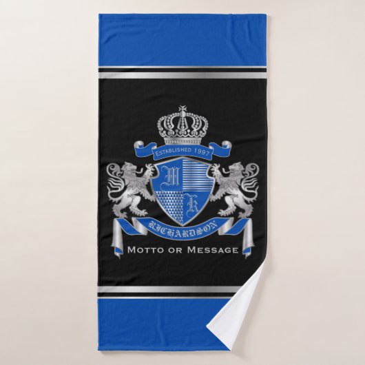 Make Your Own Coat of Arms Blue Silver Lion Emblem Badhanddoek (Badhanddoek)