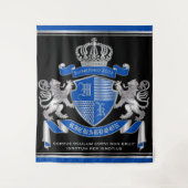 Make Your Own Coat of Arms Blue Silver Lion Emblem Wandkleed (Voorkant)