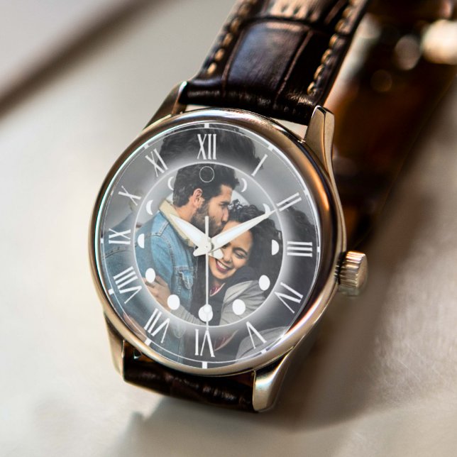 Make Your Own Elegant Modern Moon Phase Photo Gift Horloge (Creator heeft geüpload)