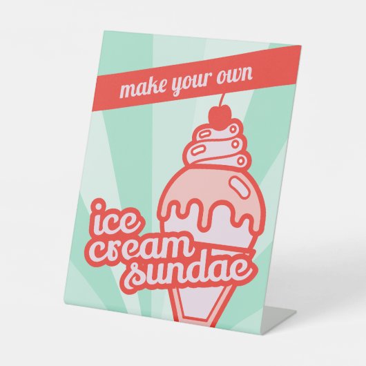 Make your own Ice Cream Sundae Bar Tabletop Sign  Reclamebord Met Voetstuk (Voorkant)