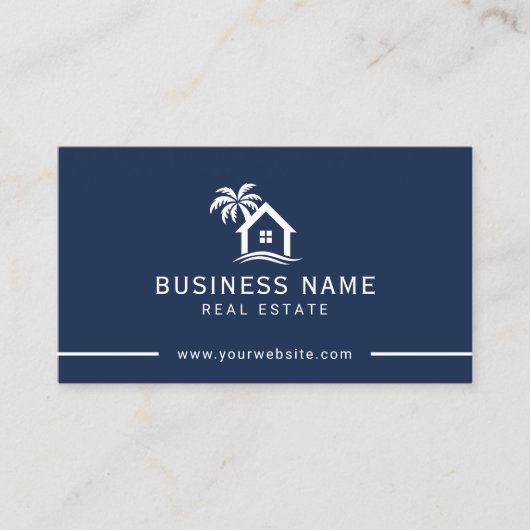 Makelaar Beach House Logo Navy Blue Visitekaartje (Voorkant)