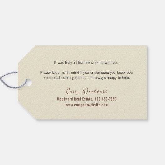 Makelaar Bedankt | Minimalistische Script Cadeaubi Cadeaulabel (Achterkant Horizontaal)