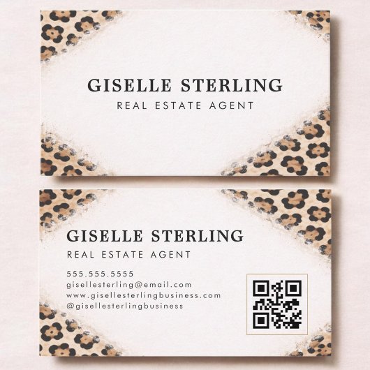 Makelaar Cheetah Luipaardprint QR-code Visitekaartje