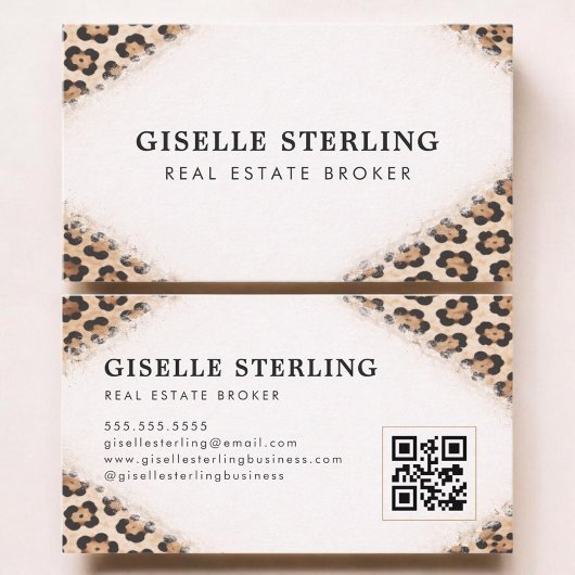 Makelaar Cheetah Luipaardprint QR-code Visitekaartje
